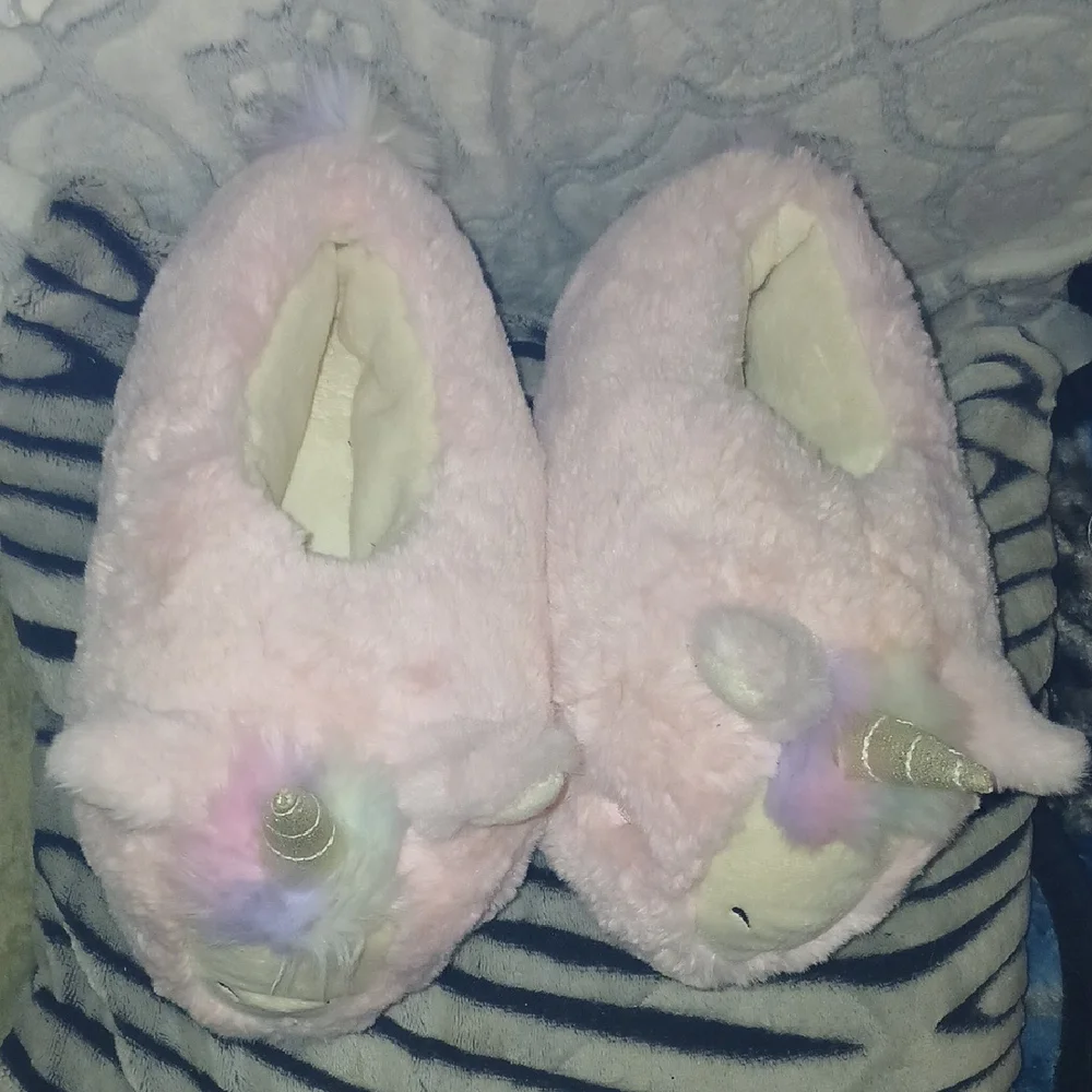 Plush Unicorn Slippers with Gold Horn